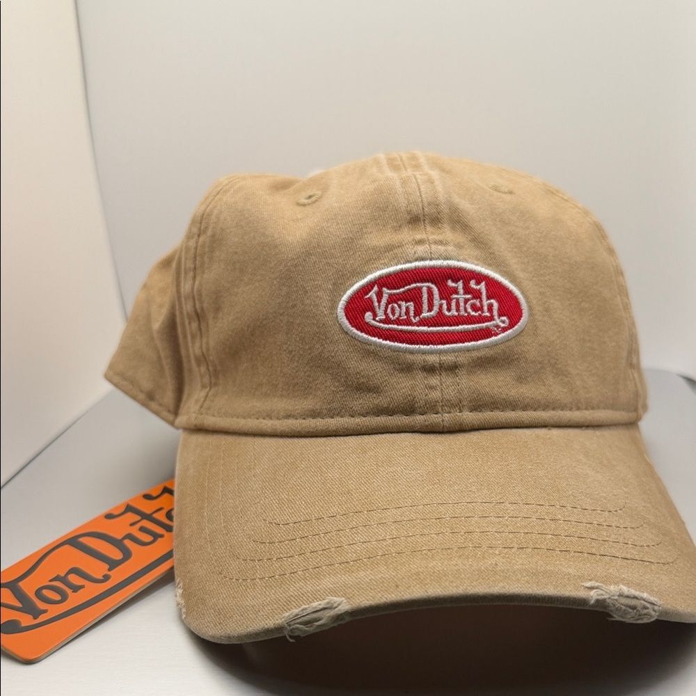 Von Dutch Distressed Dad Cap in a washed tan - Picture 2 of 12